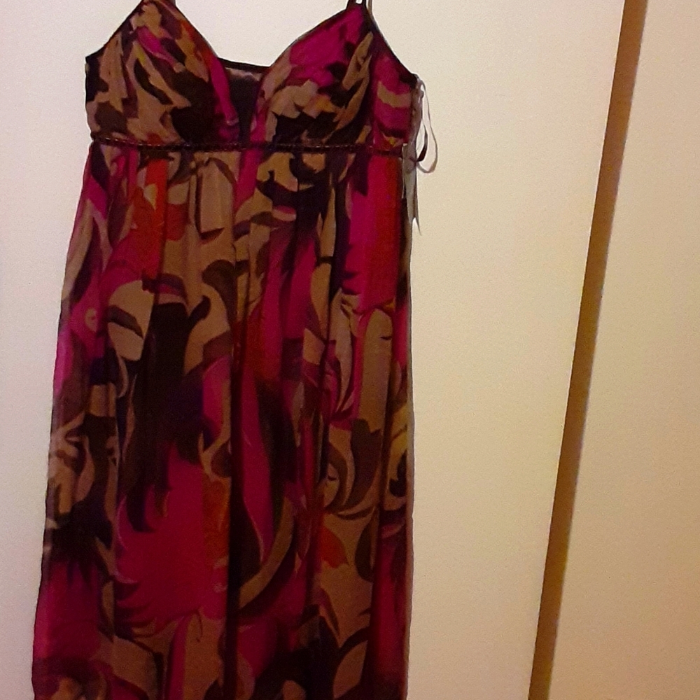 nice dress brown fuchsia and beige
